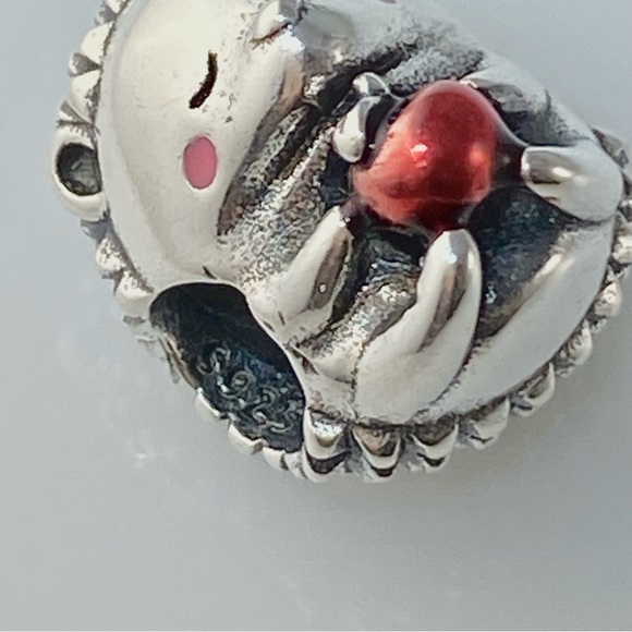 Sterling Silver Cute Hedgehog With Red Apple Charm - Picture 11 of 11